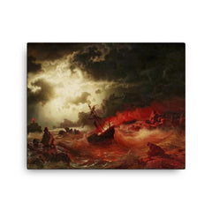 Burning Ship by Marcus Larsson canvas print on a plain backdrop in size 16"x20".