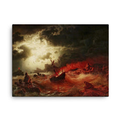 Burning Ship by Marcus Larsson canvas print on a plain backdrop in size 18"x24".