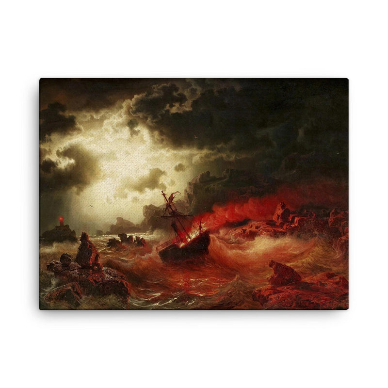 Burning Ship by Marcus Larsson canvas print on a plain backdrop in size 18