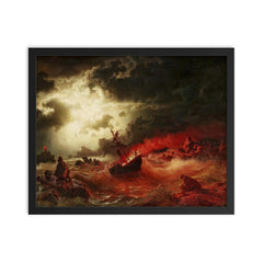 Burning Ship by Marcus Larsson framed print on a plain backdrop in size 16"x20".