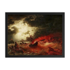 Burning Ship by Marcus Larsson framed print on a plain backdrop in size 18"x24".
