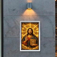 Byzantine Christ Pantocrator in gold storm halo poster 2