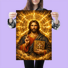 Byzantine Christ Pantocrator in gold storm halo poster 3