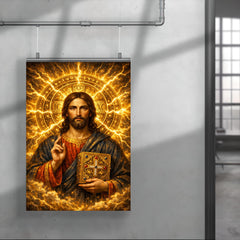 Byzantine Christ Pantocrator in gold storm halo poster 4