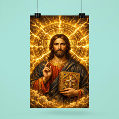 Byzantine Christ Pantocrator in gold storm halo poster 6