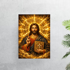 Byzantine Christ Pantocrator in gold storm halo poster 7