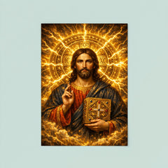 Byzantine Christ Pantocrator in gold storm halo poster 8