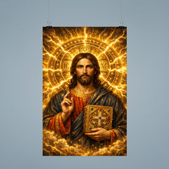 Byzantine Christ Pantocrator in gold storm halo poster 9