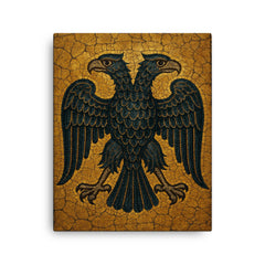 Byzantine eagle mosaic on cracked gold ground canvas print on a plain backdrop in size 16"x20".