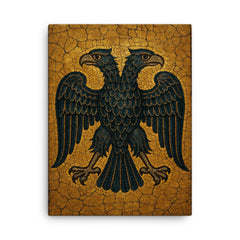 Byzantine eagle mosaic on cracked gold ground canvas print on a plain backdrop in size 18"x24".