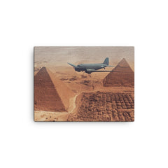 C-47 Over the Pyramids, Transporting Supplies for Troops in Tobruk, 1942 canvas print on a plain backdrop in size 12"x16".
