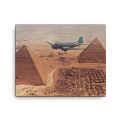 C-47 Over the Pyramids, Transporting Supplies for Troops in Tobruk, 1942 canvas print on a plain backdrop in size 16"x20".