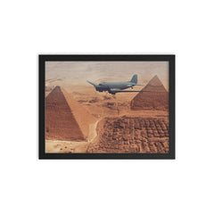 C-47 Over the Pyramids, Transporting Supplies for Troops in Tobruk, 1942 framed print on a plain backdrop in size 12"x16".