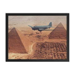 C-47 Over the Pyramids, Transporting Supplies for Troops in Tobruk, 1942 framed print on a plain backdrop in size 18"x24".
