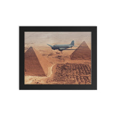 C-47 Over the Pyramids, Transporting Supplies for Troops in Tobruk, 1942 framed print on a plain backdrop in size 8"x10".