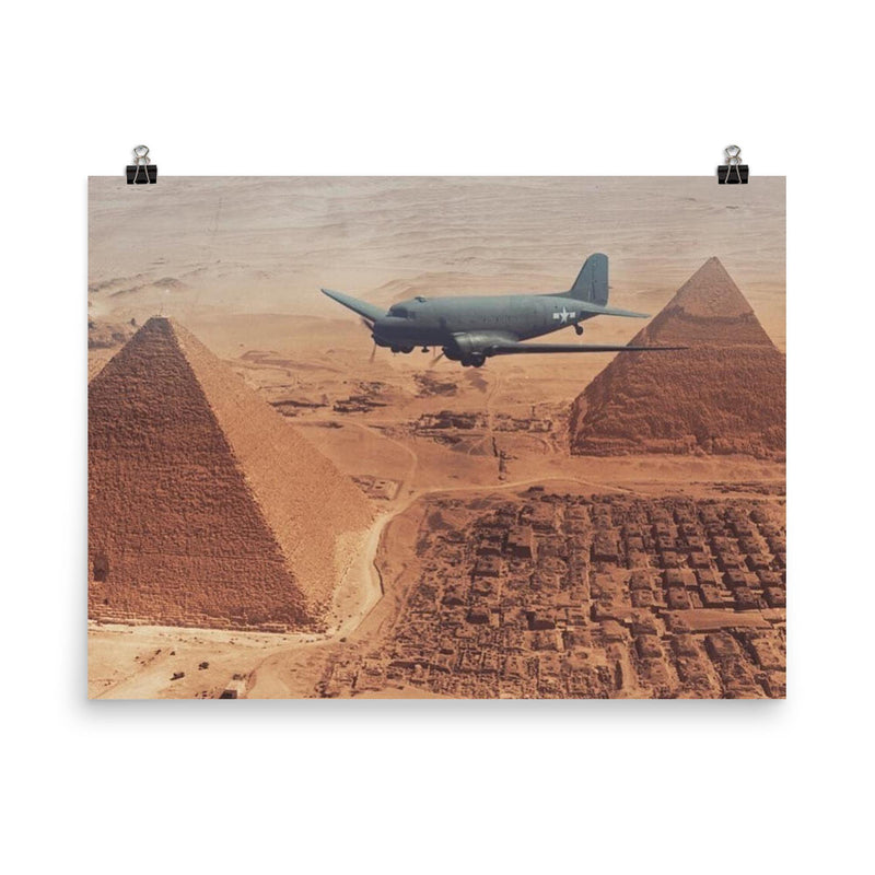 C-47 Over the Pyramids, Transporting Supplies for Troops in Tobruk, 1942 poster on a plain backdrop in size 8