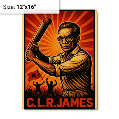 C L R James cricket and revolution metal print on a plain backdrop in size 12"x16".
