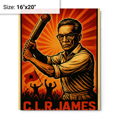 C L R James cricket and revolution metal print on a plain backdrop in size 16"x20".
