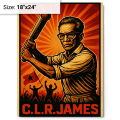 C L R James cricket and revolution metal print on a plain backdrop in size 18"x24".