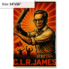 C L R James cricket and revolution metal print on a plain backdrop in size 24"x36".