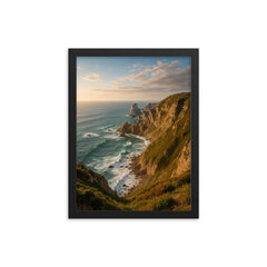 Cabo da Roca Cliffs Portugal framed print on a plain backdrop in size 12"x16".