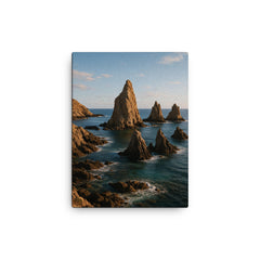 Cabo de Gata Sea Stacks Spain canvas print on a plain backdrop in size 12"x16".