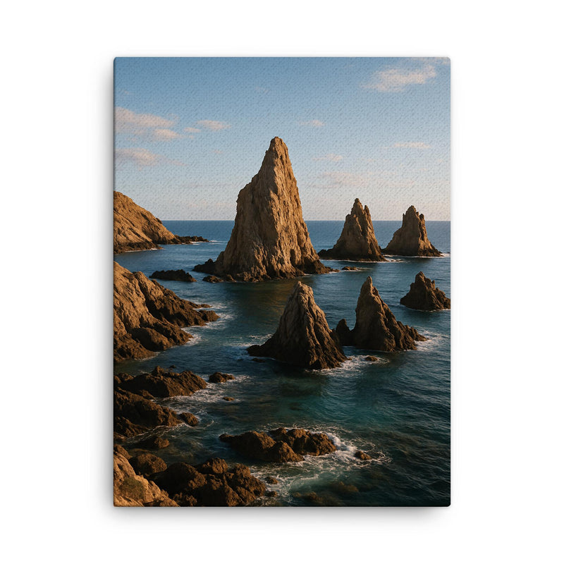 Cabo de Gata Sea Stacks Spain canvas print on a plain backdrop in size 18