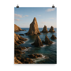 Cabo de Gata Sea Stacks Spain poster on a plain backdrop in size 8"x10".