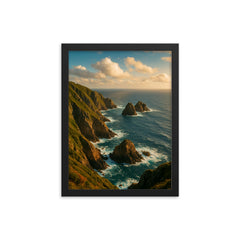 Cabo Ortegal Cliffs Galicia Spain framed print on a plain backdrop in size 12"x16".