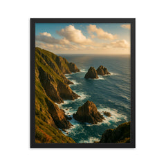Cabo Ortegal Cliffs Galicia Spain framed print on a plain backdrop in size 16"x20".