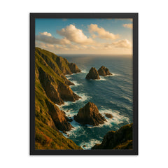 Cabo Ortegal Cliffs Galicia Spain framed print on a plain backdrop in size 18"x24".