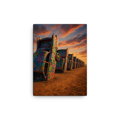 Cadillac Ranch Amarillo USA canvas print on a plain backdrop in size 12"x16".