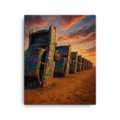 Cadillac Ranch Amarillo USA canvas print on a plain backdrop in size 16"x20".