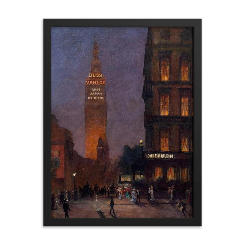 Cafe Martin at Night, Madison Square Park, New York by Rodighiero, 1902 framed print on a plain backdrop in size 18