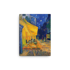 Cafe Terrace at Night by Vincent Van Gogh canvas print on a plain backdrop in size 12"x16".