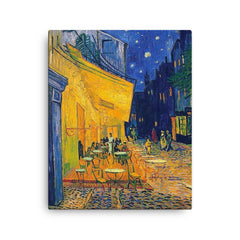 Cafe Terrace at Night by Vincent Van Gogh canvas print on a plain backdrop in size 16"x20".