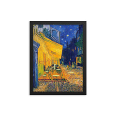 Cafe Terrace at Night by Vincent Van Gogh framed print on a plain backdrop in size 12"x16".
