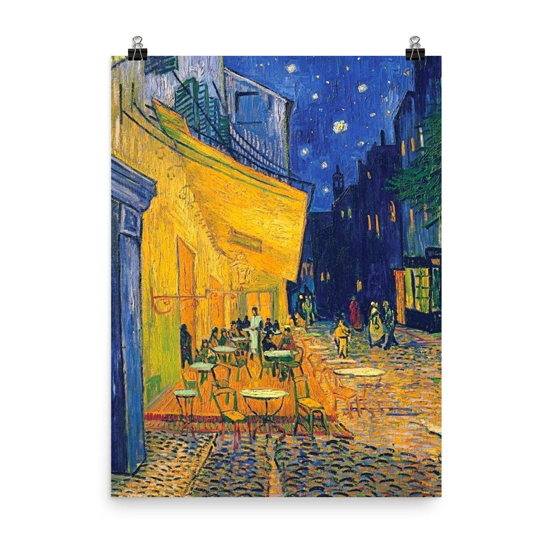 Cafe Terrace at Night by Vincent Van Gogh poster on a plain backdrop in size 8