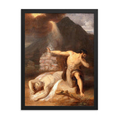 Cain and The Death of Abel by William Blake, 1790 framed print on a plain backdrop in size 18"x24".