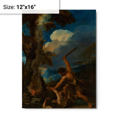 Cain Slaying Abel by Pier Francesco Mola metal print on a plain backdrop in size 12"x16".