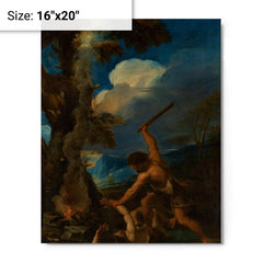 Cain Slaying Abel by Pier Francesco Mola metal print on a plain backdrop in size 16"x20".