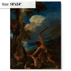 Cain Slaying Abel by Pier Francesco Mola metal print on a plain backdrop in size 18"x24".