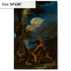 Cain Slaying Abel by Pier Francesco Mola metal print on a plain backdrop in size 24"x36".
