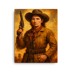 Calamity Jane canvas print on a plain backdrop in size 16"x20".