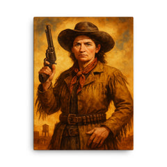 Calamity Jane canvas print on a plain backdrop in size 18"x24".