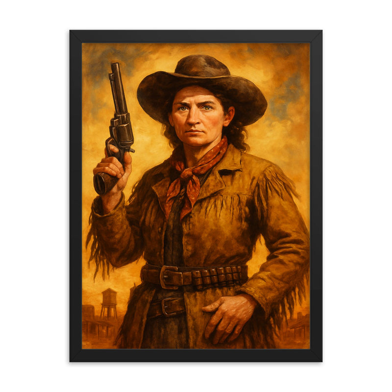 Calamity Jane framed print on a plain backdrop in size 18