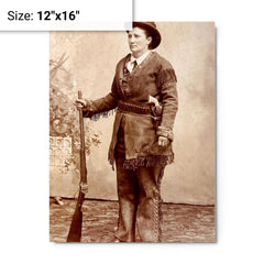 Calamity Jane metal print on a plain backdrop in size 12"x16".
