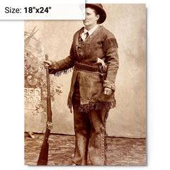 Calamity Jane metal print on a plain backdrop in size 18"x24".