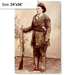 Calamity Jane metal print on a plain backdrop in size 24"x36".
