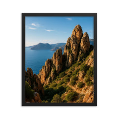 Calanques de Piana Corsica France framed print on a plain backdrop in size 16"x20".